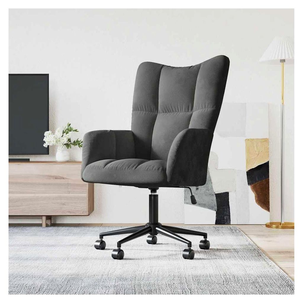 Relaxsessel Dunkelgrau Samt, Höhenverstellbarer Drehstuhl mit Rollen, Bequemer Lounge Sessel für Wohnzimmer, Schlafzimmer, Büro und Lesezimmer, ...