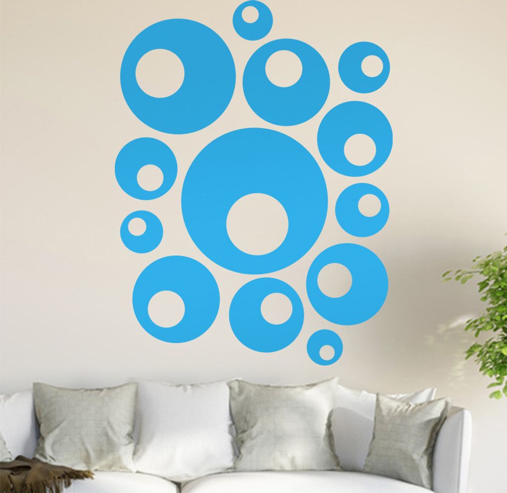 Retro Kreise Wandtattoo in 6 Größen - Wandaufkleber Wall Sticker - Dekoration, Küche, Wohnzimmer, Schlafzimmer, Badezimmer