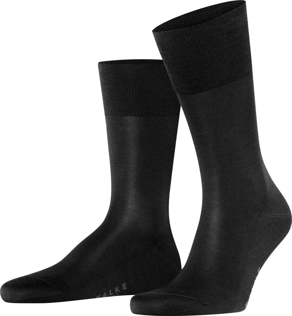 FALKE Herren Socken - Tiago, Strümpfe, Baumwolle, Logo, lang, einfarbig Schwarz 43-44