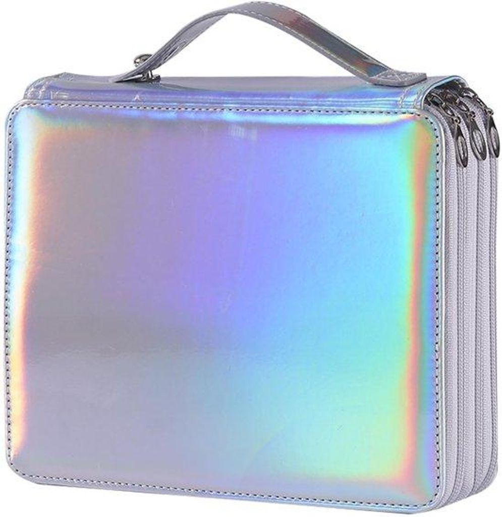 Schreibtischgepäck mit 120 Fächern für 120 Stifte mit Reißverschluss, wasserdichter Stifthalter aus Kunstleder, Etui (Silber)