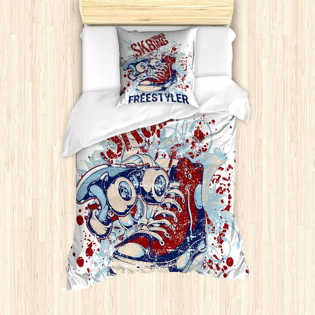 Copripiumino Sport Skateboard ABAKUHAUS 135x200 Blu/Rosso | Camera Ragazzi