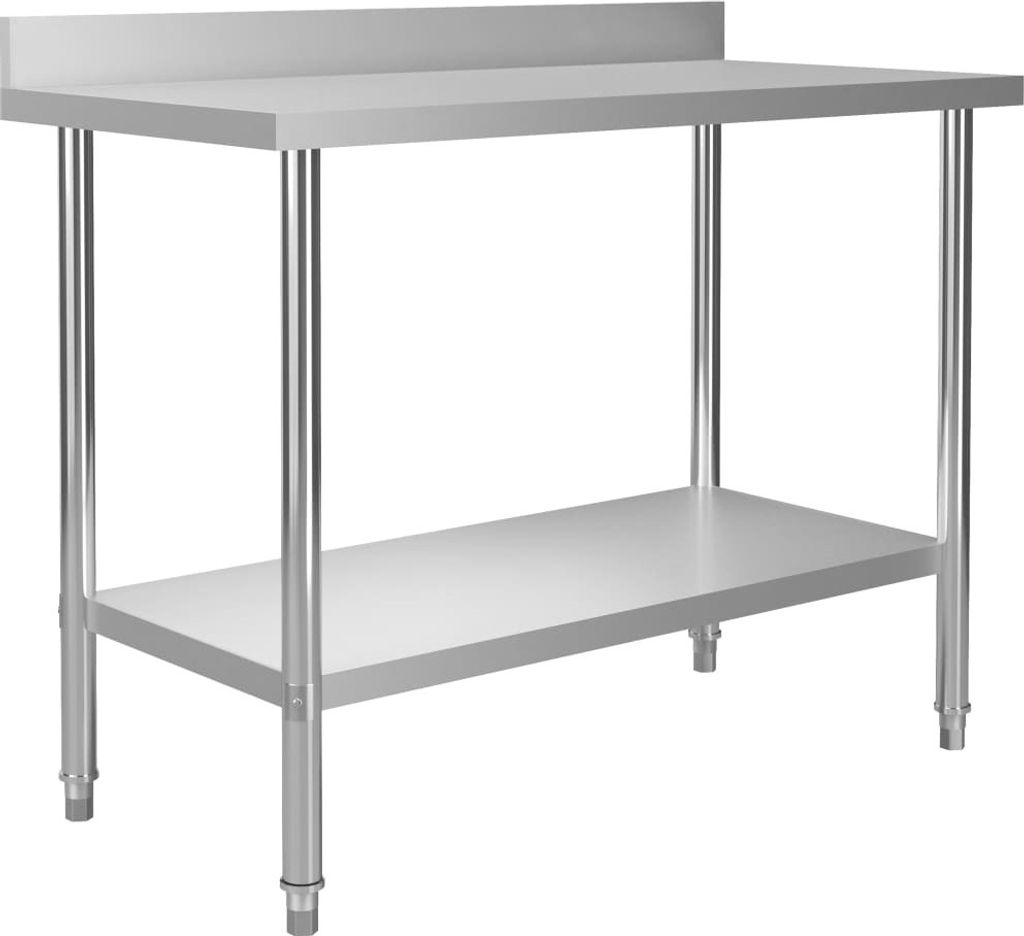 DELUKE Edelstahl Arbeitstisch KUGO 120x60x93cm mit Aufkantung, Edelstahl Gastro-Arbeitstisch Arbeitsfläche Gastro-Küchentisch Küchen-Arbeitstisch