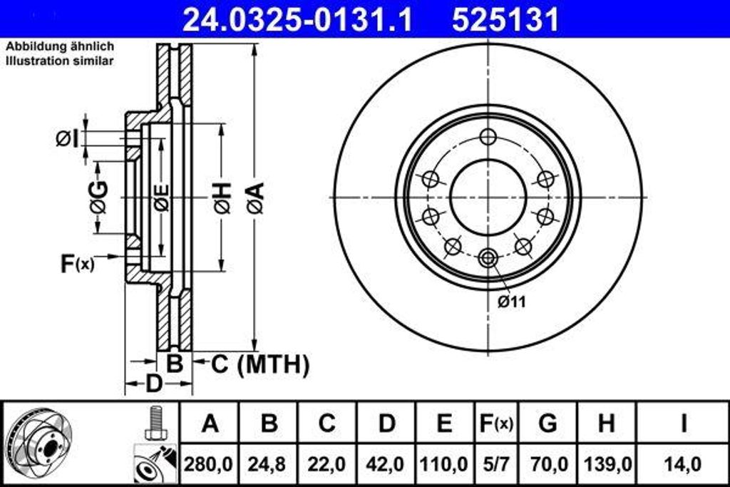 ATE 24.0325-0131.1 Bremsscheibe OE 90539466 kompatibel mit Astra G, Astra H, Combo, Corsa C, Meriva, Zafira