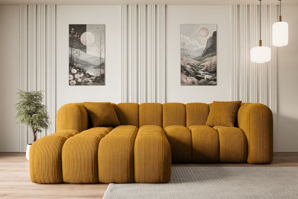 ALTDECOR Ecksofa in L-Form OLEA-L1 - 231x173x74 cm Senfgelb - Corner Sofa Bett Eckcouch Couch Wohnlandschaft Cauchsofa
