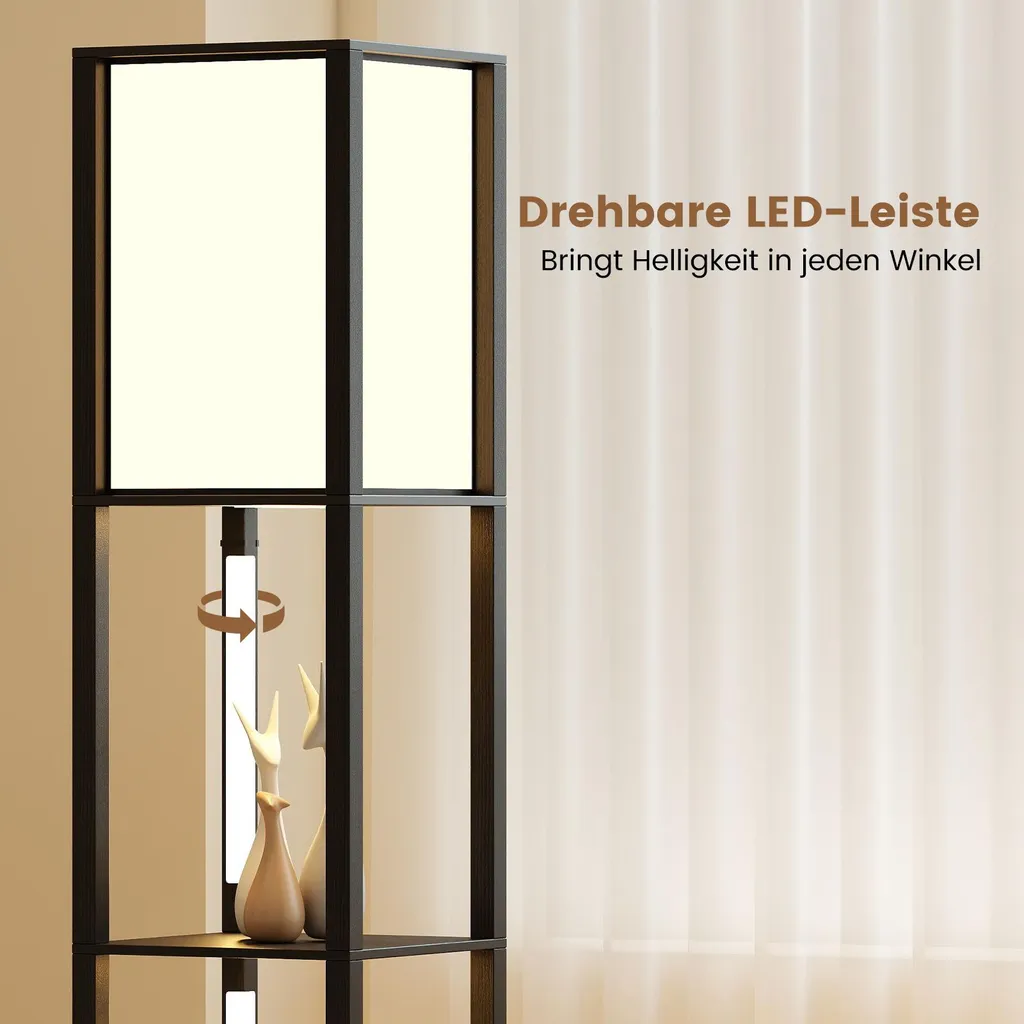 Lampe sur pied étagère moderne en bois avec éclairage LED variable - 6