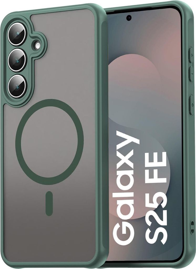 Magnet-Case für Samsung Galaxy S25 FE Hülle Magsafe Schutzhülle Stoßfest TPU-Rahmen starker Magnetring, Grün