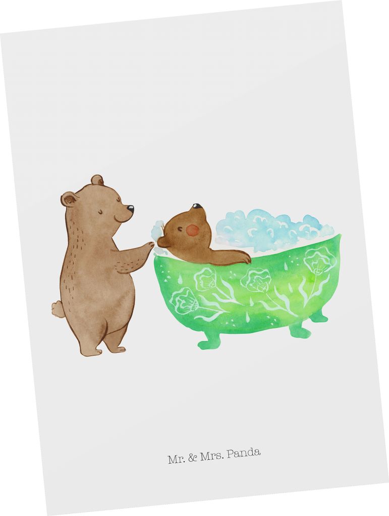 Mr. & Mrs. Panda Grußkarte Oma Baden - Weiß - Geschenk, Bären, Auszeit, Postkarten, einzelkarte, Wohlsein, Ansichtskarte, Badewanne, Liebe, Geni...
