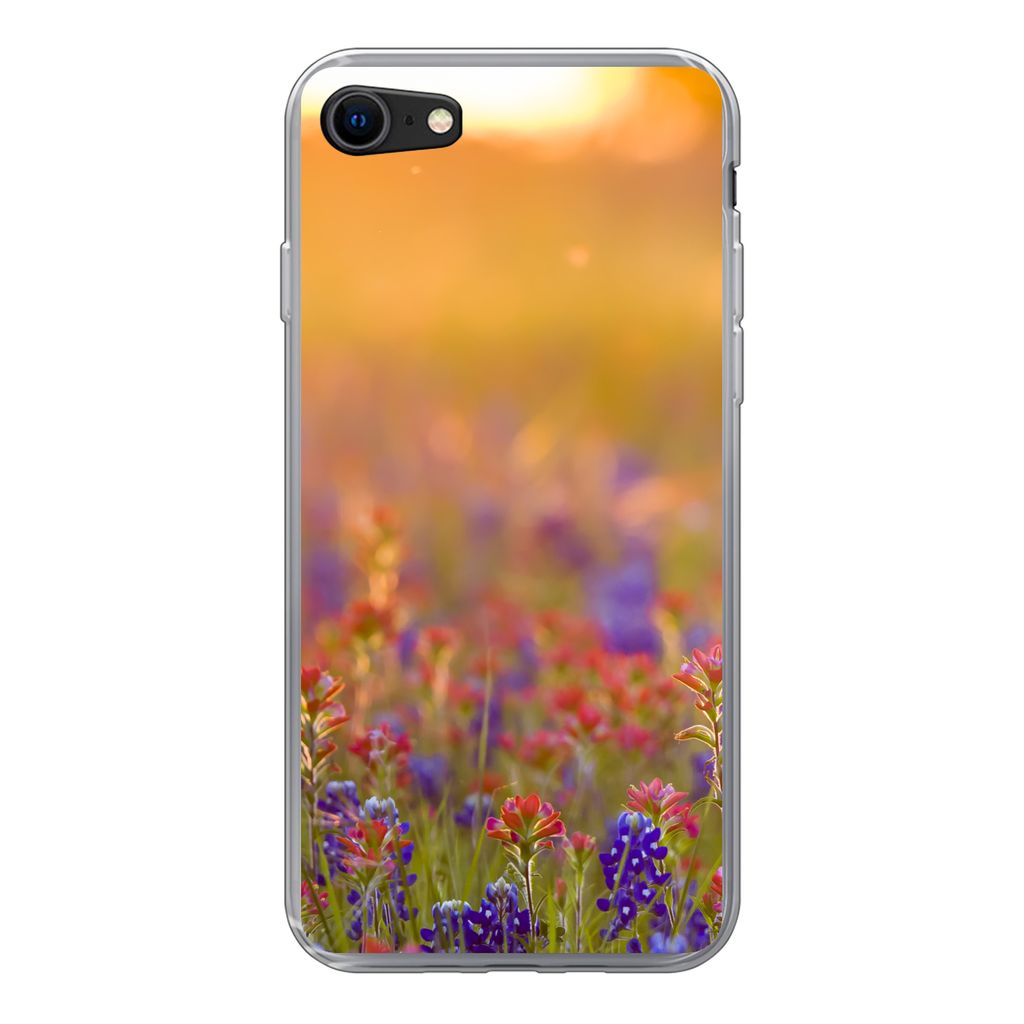 MuchoWow Handyhülle Schutzhülle Hülle für iPhone 8 Blumen - Gold - Sonne Silikon Softcase Handy Hülle - Schutzhaube