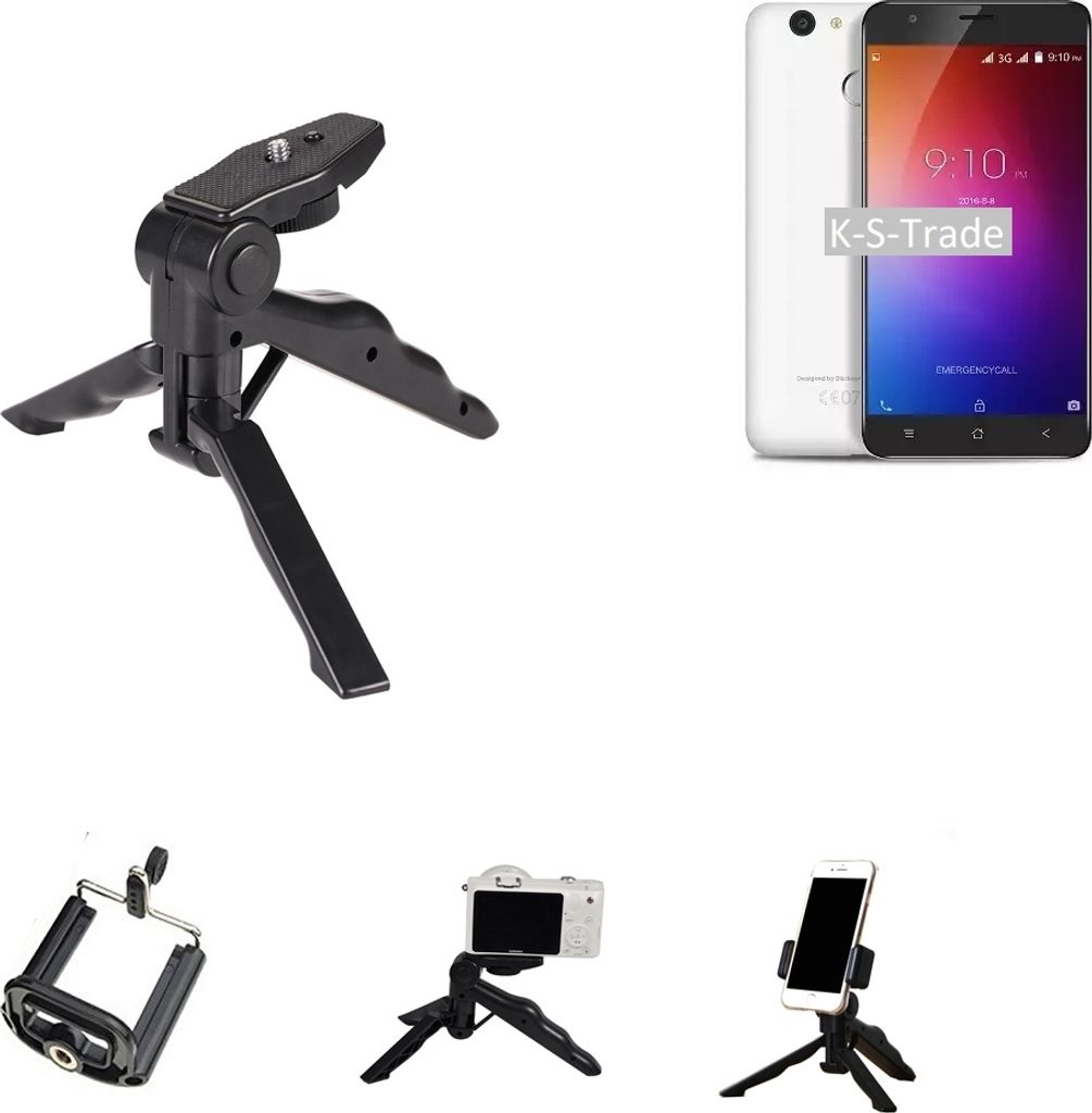K-S-Trade Stativ Tisch-Ständer Dreibein Handy-Stativ Ständer kompatibel mit Blackview E7 Mini-Stativ Smartphone Tripod Handy-Stativ aus Plastik