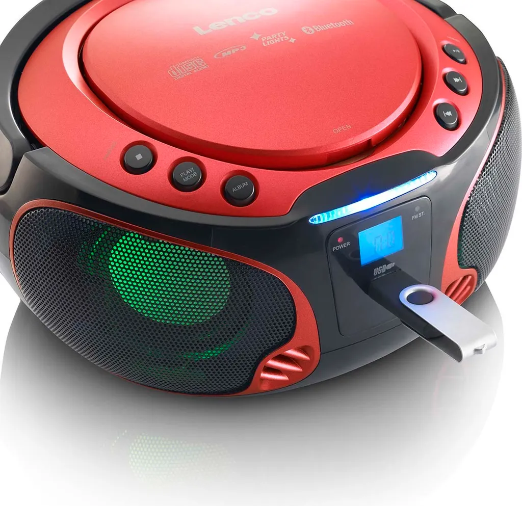 Stereo Portatile Rosso Bluetooth USB CD MP3 | Audio Wireless FM Radio
