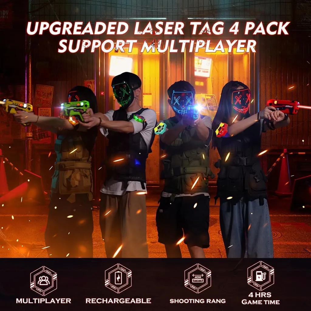 Laser Tag Rechargeable Enfant - Pack de 4 avec Écran Sync 2.4GHz - 5