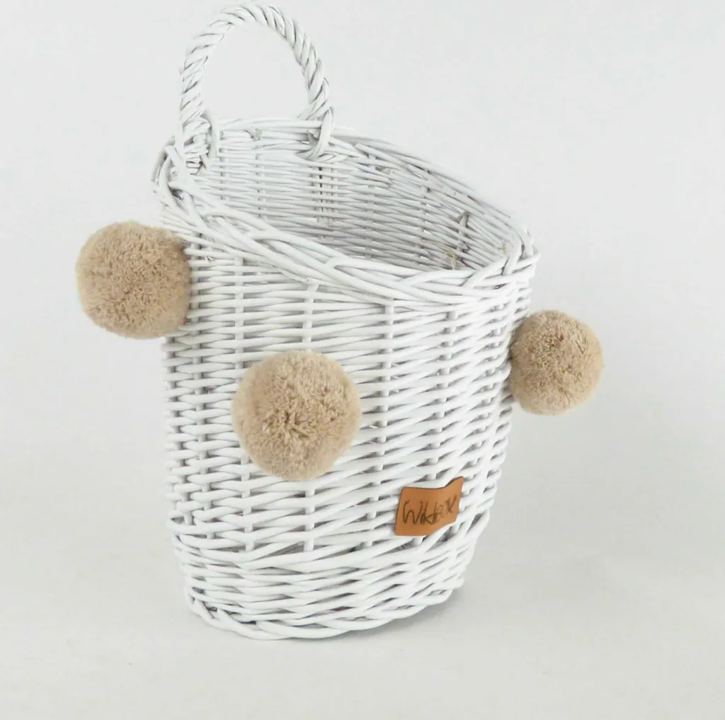 Panier de rangement mural décoratif en coton blanc WikliBOX avec pompons - 3