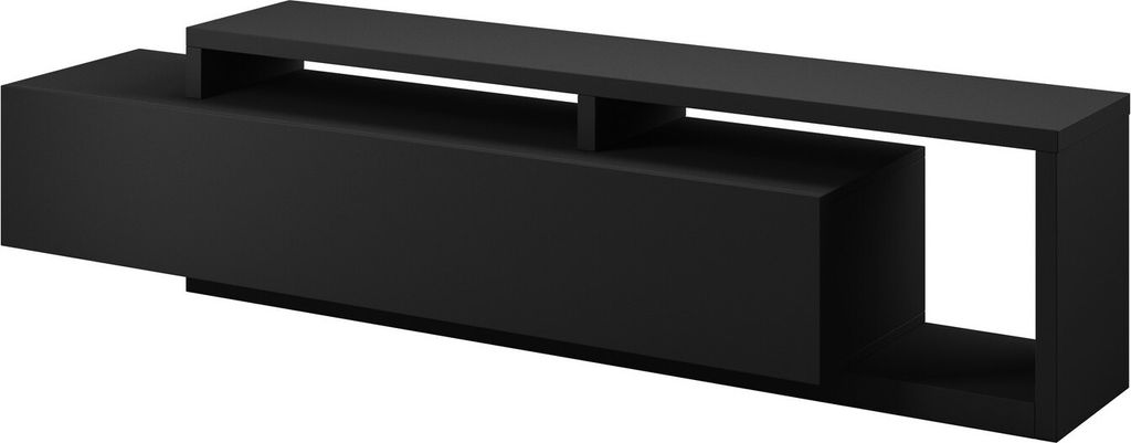 Furniture24 Fernsehschrank Bota 40 Unterschrank Lowboard mit Aufsatz und Schublade 219 x 52 x 45 cm Schwarz matt