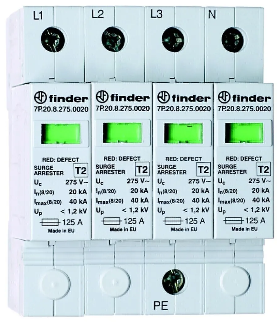 Scaricatore Finder 7P.25.8.275.0020 SPD Tipo 2 per Sistemi 3P+N 40kA