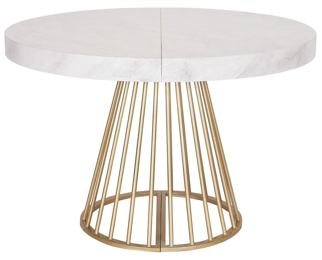 Table à Manger Ronde Extensible avec Plateau Marbre et Pieds Dorés