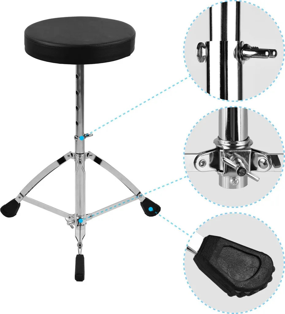 Tabouret de Batterie Antidérapant avec Pieds Inox à Double Armature Pro