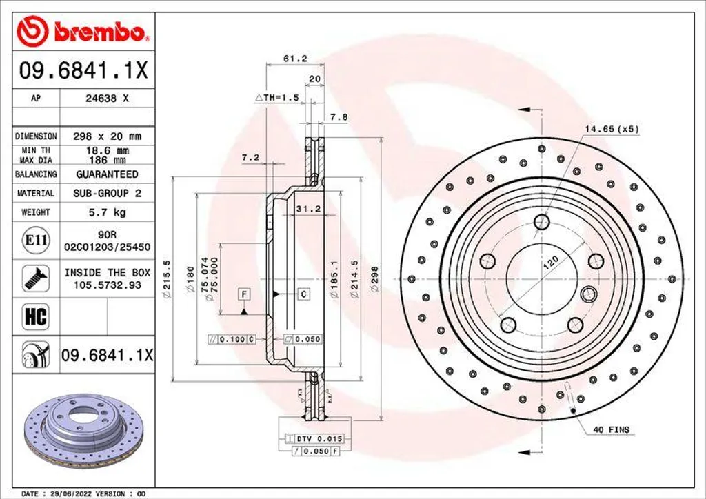 Disque de Frein Arrière Brembo pour Série 5 E39 Berline et Break Touring