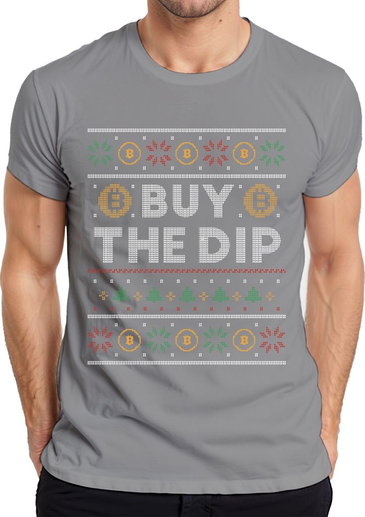 Bitcoin BUY THE DIP - Ugly Christmas Sweater Crypto Weihnachtsgeschenk Herren T-Shirt, Grau, XL