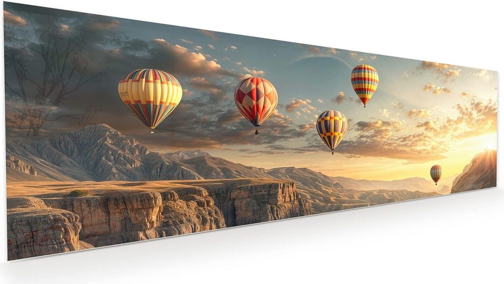 Glasbild 120x40cm in XXL für Wohnzimmer, Schlafzimmer Motiv Landschaft mit Ballons