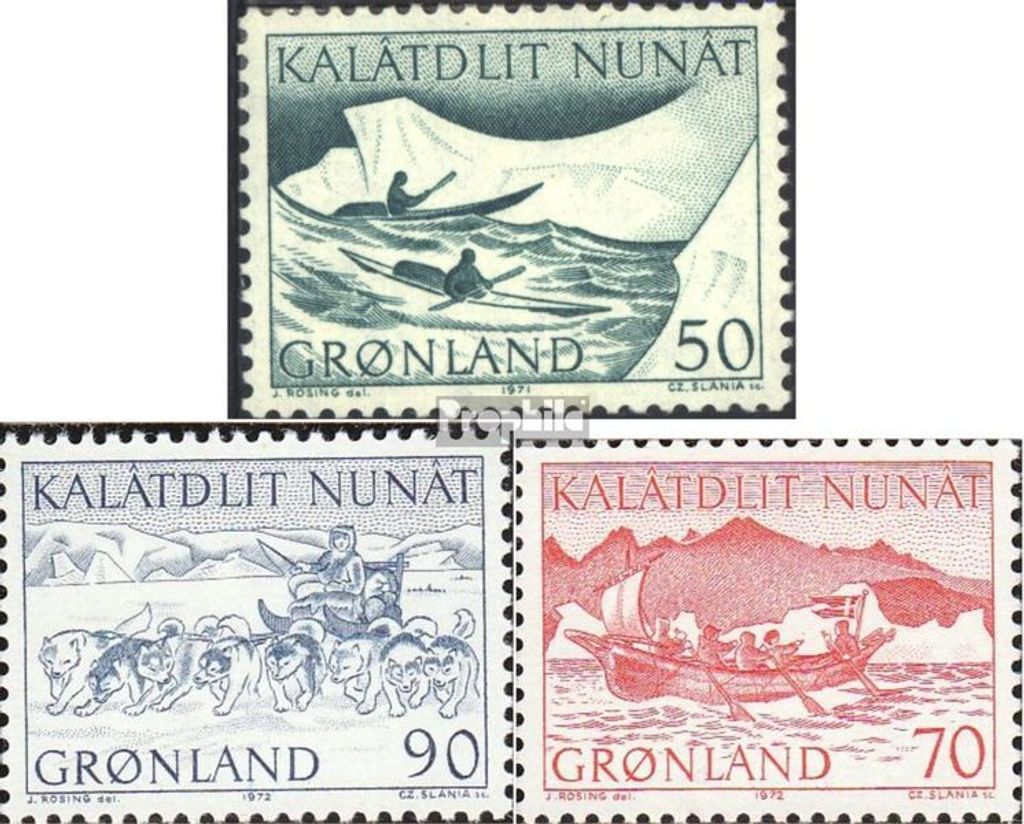 Briefmarken Dänemark - Grönland 1971 Mi 79,80,82 (kompl.Ausg.) postfrisch Postbeförderung