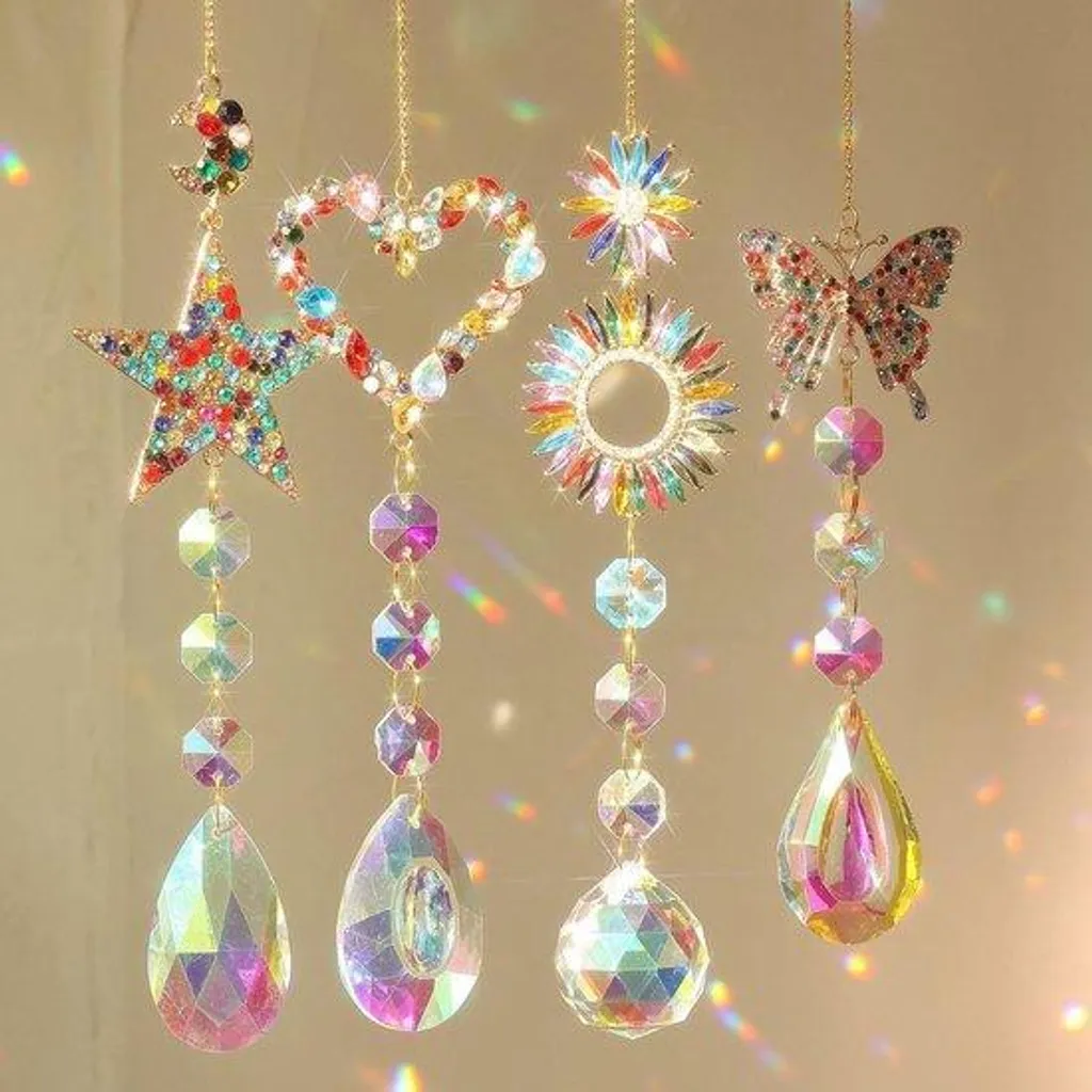 Kit solaire en cristal à facettes, 4 pièces avec reflets arc-en-ciel