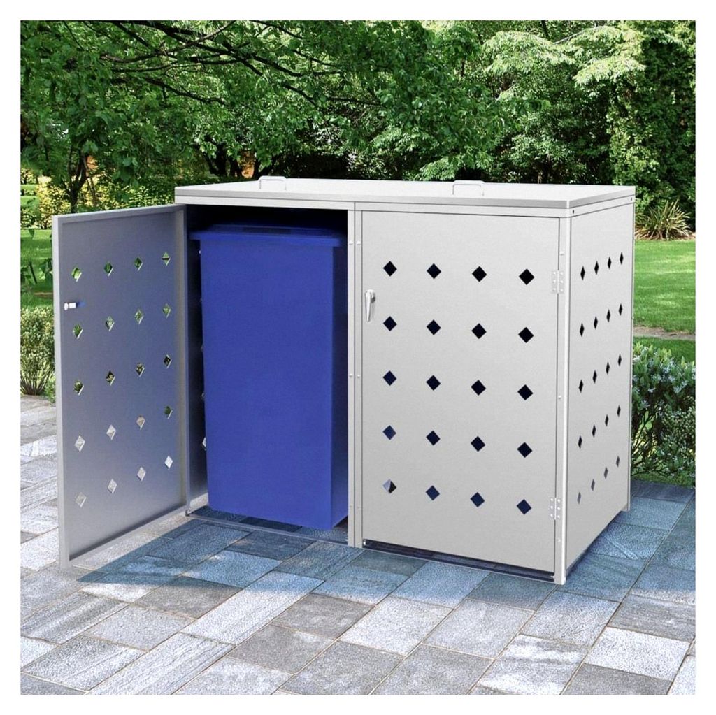 Mülltonnenbox für 2 Mülltonnen 240 L aus Edelstahl