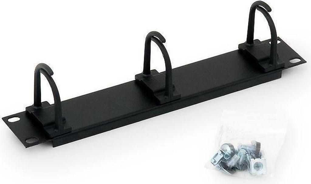 Kabelkanal 1HE schwarz mit 3 Plastebügel 10" für 19" Rack