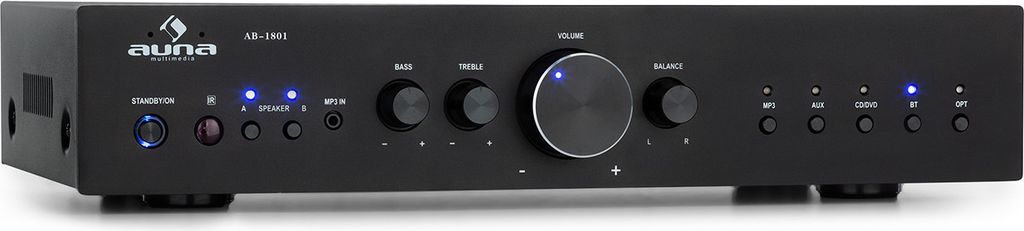 Auna Verstärker, HiFi Stereo Mini Verstärker, HiFi-Verstärker mit Bass & Treble Regler, 2 Kanal Audio-Verstärker, Stereo-Verstärker & Lautspre...