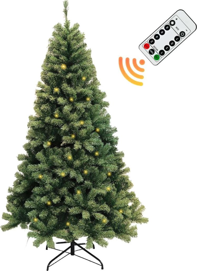 Künstlicher Weihnachtsbaum - 183 cm - 250 LED-Lichter - Metallständer - Dichte PVC-Zweige - Naturgetreues Aussehen - Für Außen/Innen