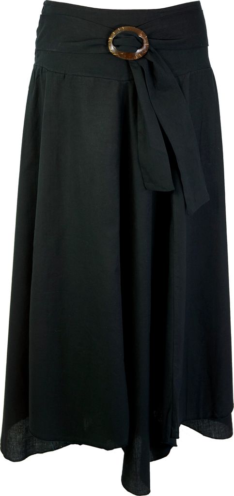 Rock Boho Chic mit Kokosschnalle, Leichter Maxirock, Sommerrock - Schwarz, Damen, Baumwolle, Röcke