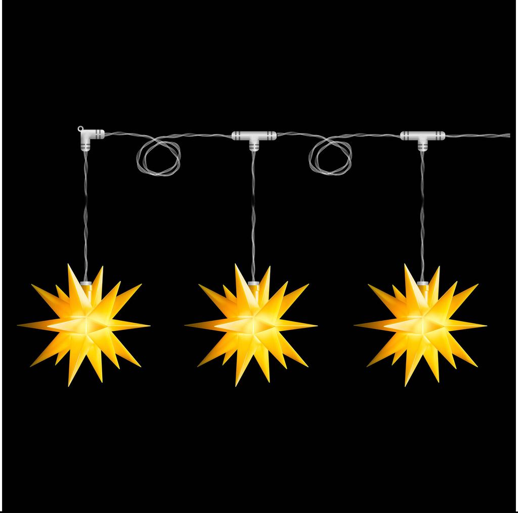 Novaliv Weihnachtsstern Dekostern | 8cm Sterne 3,5m Länge | 3er Sternenkette GELB | nur Innen | LED mit Baterriefach | Weihnachtsdeko Stern beleuc...
