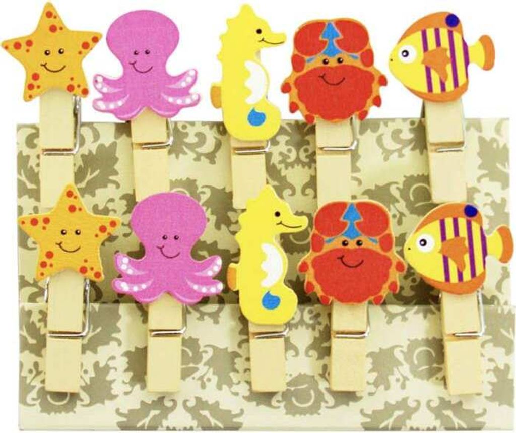 Oblique Unique 10 Mini Wäscheklammern Holz Miniklammern Deko Klammern - Meerestiere