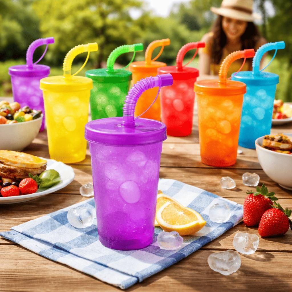 12 Kinderbecher Trinkbecher mit Deckel & Strohhalm