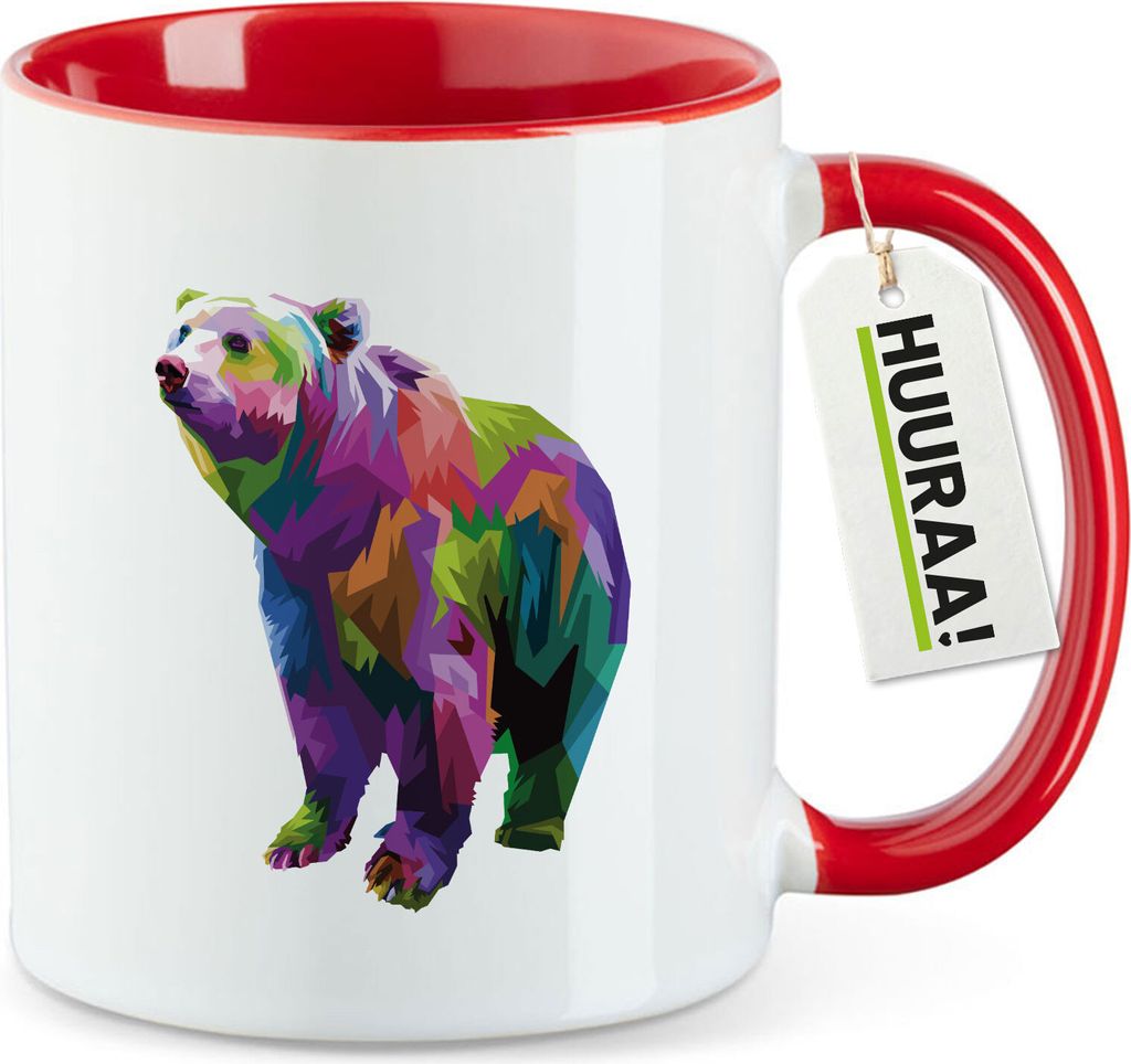 Huuraa Kaffeetasse Bär Colorful 330ml Rot Keramik Kaffeebecher Geschenkidee