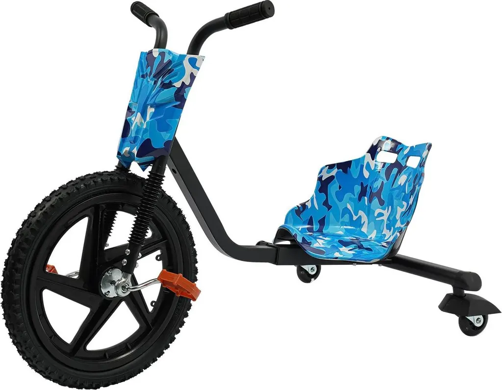 Drift Trike Enfants Bleu Camouflage - Charge 80kg - Roue Avant 40cm