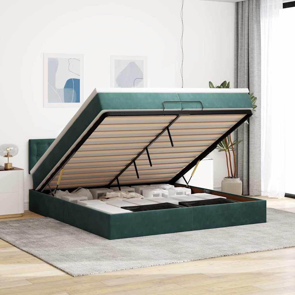 Maison Exclusive - Ottoman-Bett mit Matratze Dunkelgrün 200x200 cm Samt