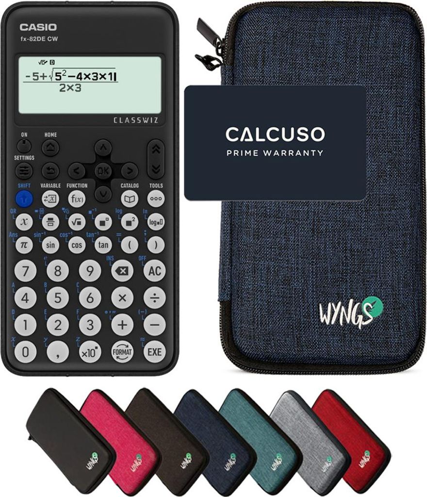 Casio fx-82DE CW ClassWiz inkl. WYNGS Schutztasche Blau - Wissenschaftlicher Taschenrechner - Basic Set