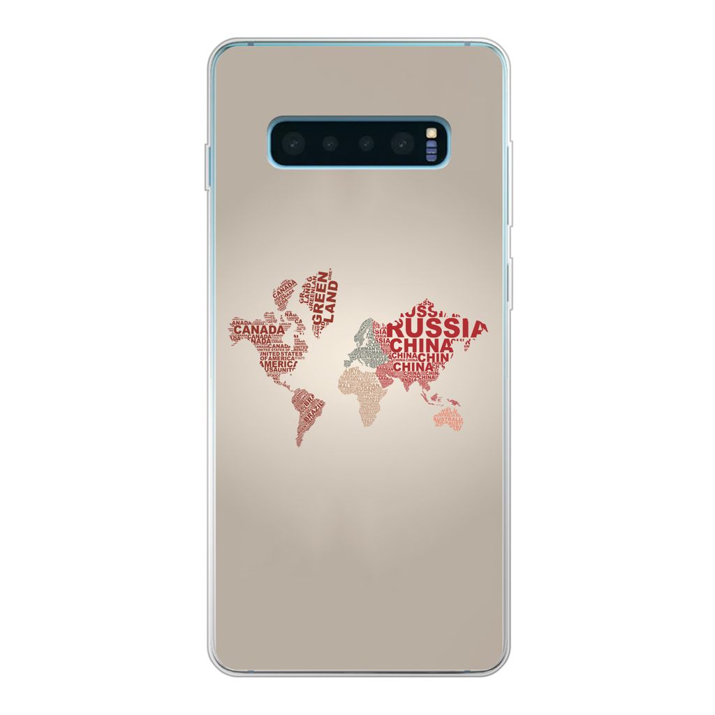MuchoWow Handyhülle Schutzhülle Hülle für Samsung Galaxy S10 Plus Weltkarte - Karte - Briefe Silikon Softcase Handy Hülle - Schutzhülle