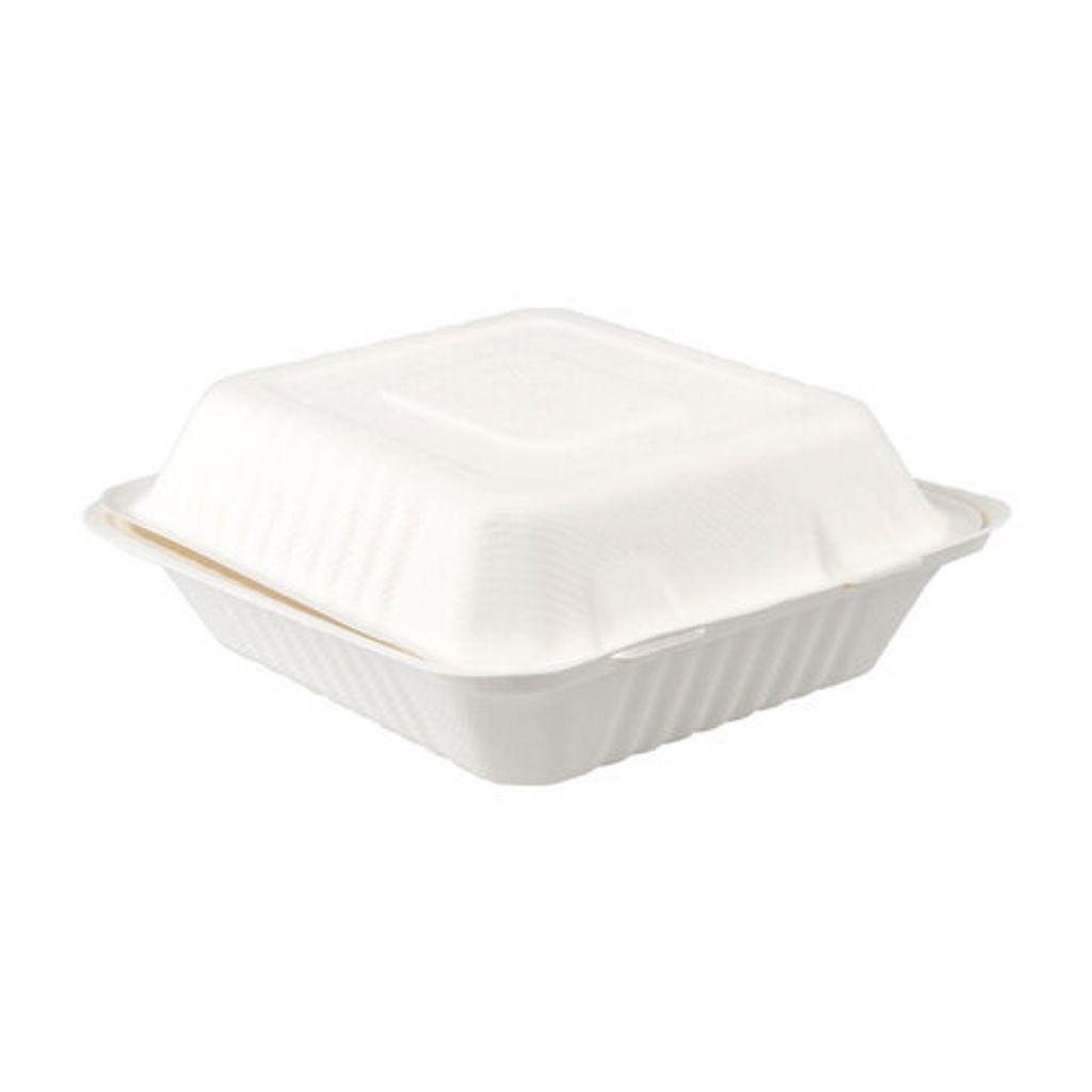 25 Menüboxen Aus Bagasse 22x20 Cm – Naturweiß, Wasserdicht, Mikrowellengeeignet, 100% Kompostierbar