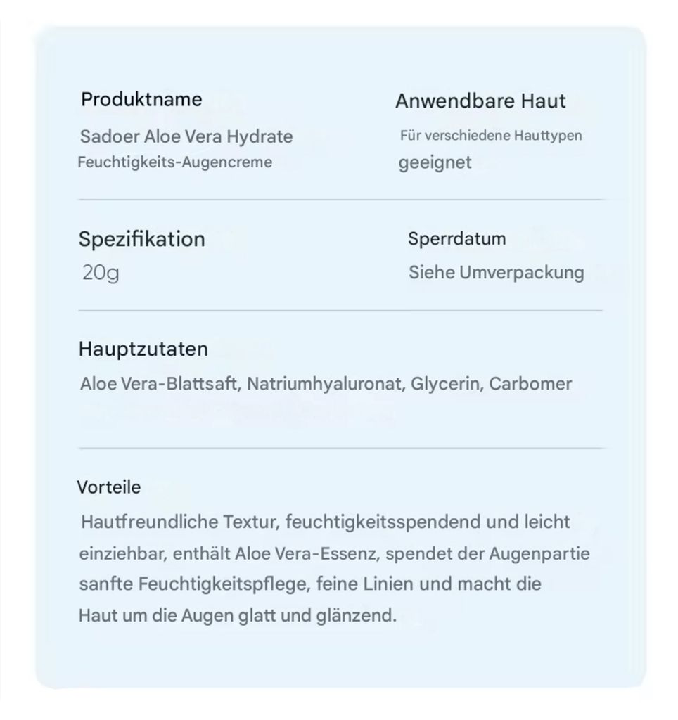 Aloe Vera Augencreme gegen dunkle Augenringe & Schwellungen
