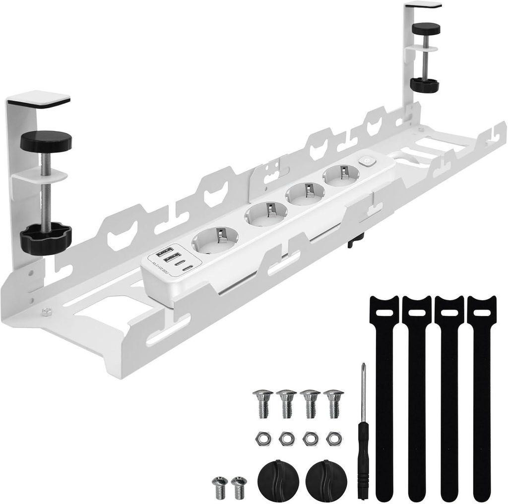 Kabelkanal Schreibtisch Ohne Bohren - Einziehbar 43-74CM Kabelmanagement Schreibtisch, Verstellbarer Metall Kabelhalter, Kabelmanagement zum Verwal...