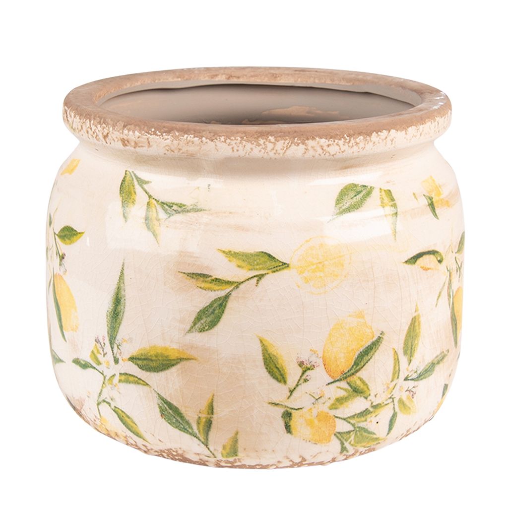 Clayre & Eef Pot de fleurs Ø 20x15 cm Jaune Céramique Image du produit 