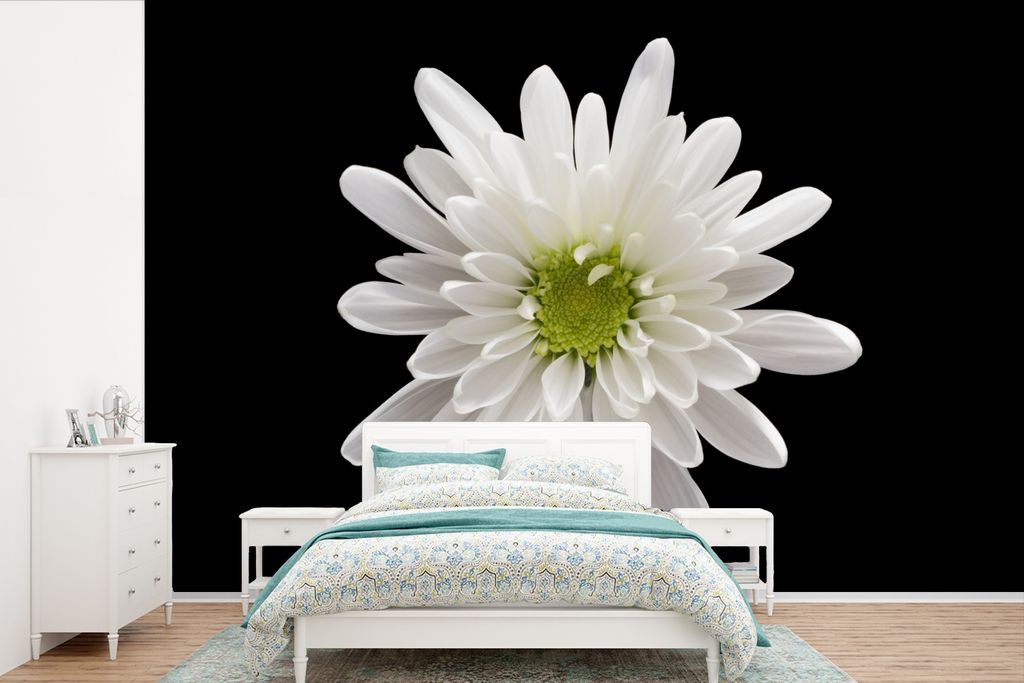 MuchoWow Fototapete für Wohnzimmer oder Schlafzimmer Wandtapete Vinyl Motivtapete Makro - Weiß - Blume - 360x240 cm - Vinyl-Tapete