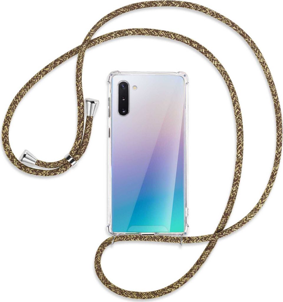 Handykette Backcover-Schutzhülle mit Band (Metall silberfarben) für Samsung Galaxy Note 10 (N970) - braun+beige