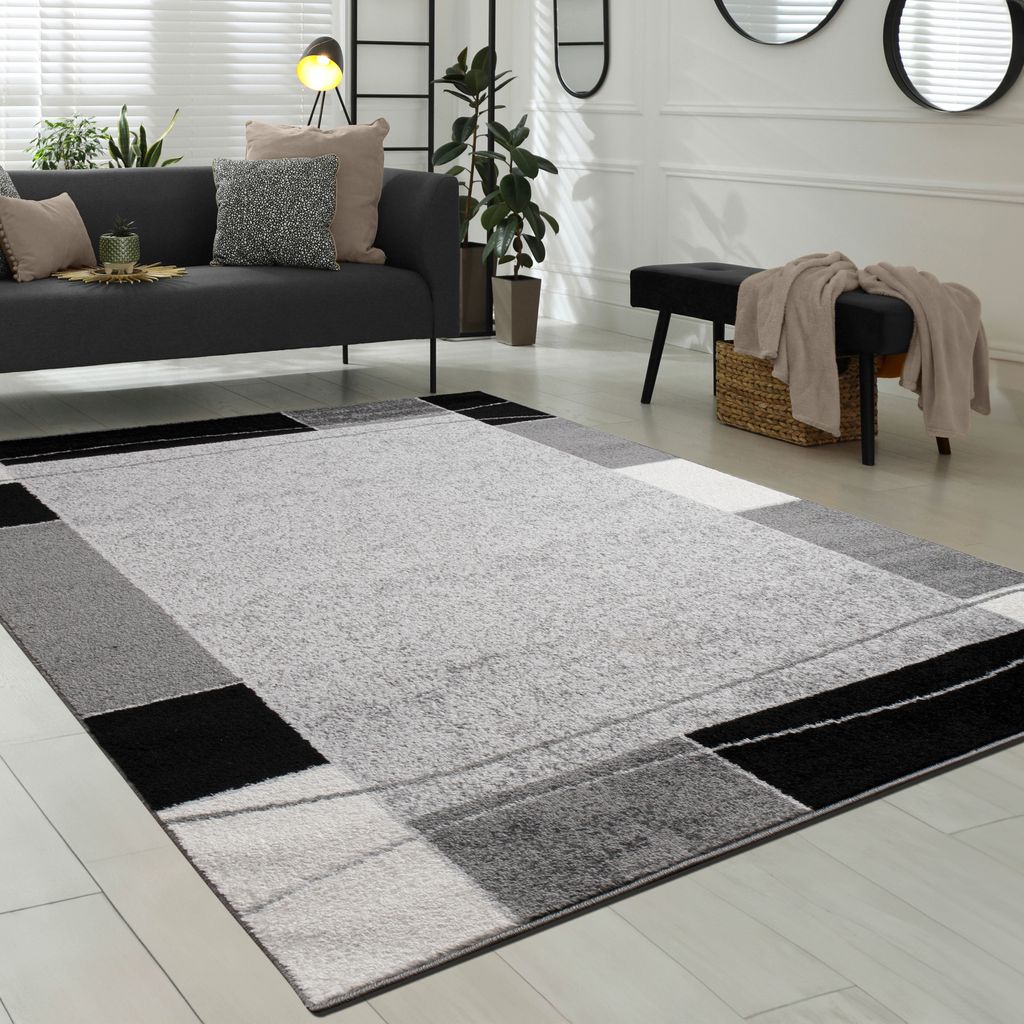 Tapis design Tapis de salon Bordure gris noir crème Prix Image du produit 