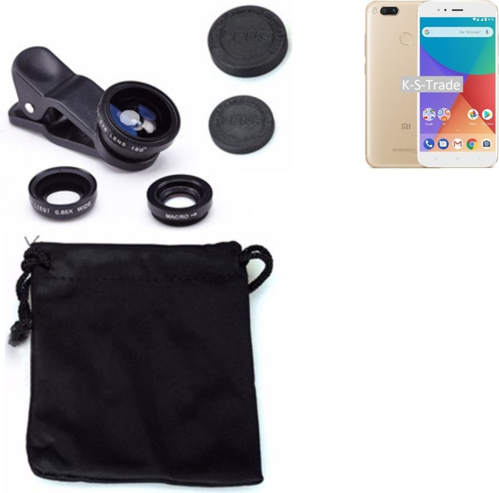 K-S-Trade Smartphone Kamera Linsen Set Kompatibel mit Xiaomi Mi A1 3in1 Clip-On Kamera Adapter Macro Weitwinkel FishEye Fischauge Objektiv Linse