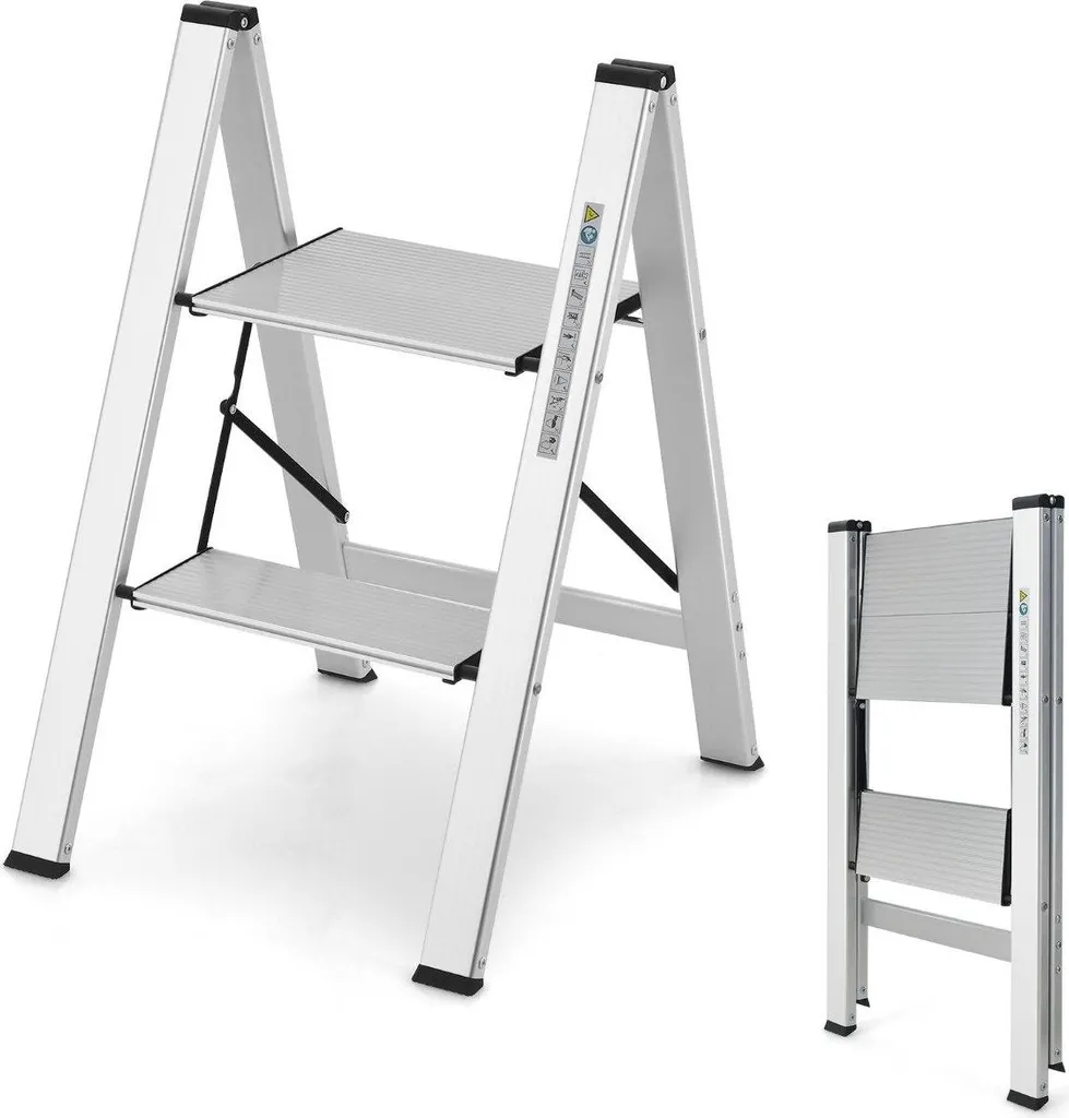 Escabeau ménager 2 marches pliable aluminium pour cuisine et garage