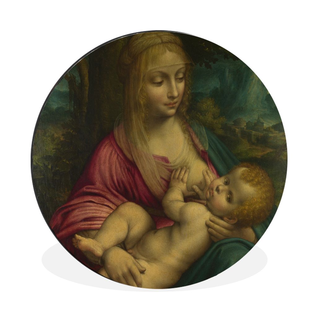 MuchoWow Aluminium Wandkreis Die Jungfrau mit dem Kind - Leonardo da Vinci Ø 60 cm Wanddeko Modern Wohnzimmer - Wand Kreis - Wandbild - Schlafzi...
