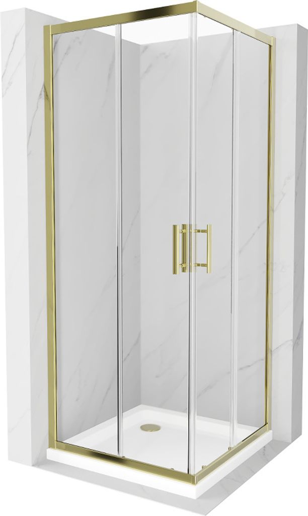 Mexen Rio quadratische Duschkabine 70 x 70 cm, Transparent, Gold + Duschwanne Flat, Weiß - 860-070-070-50-00-4010G