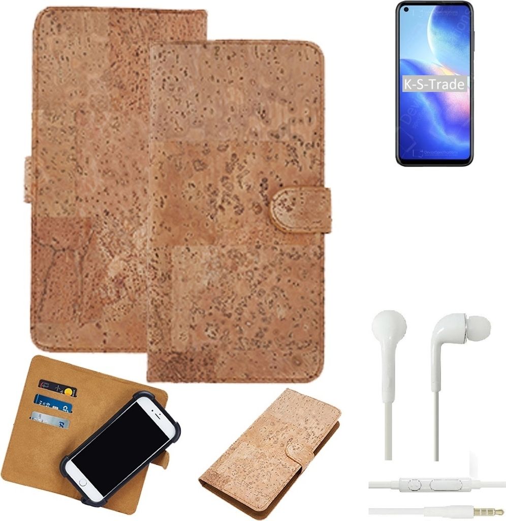K-S-Trade Hülle kompatibel mit Blackview A90 + in ear Kopfhörer Kork Handyhülle Cover Schutzhülle TPU Case Bumper in Hellbraun, (1x)